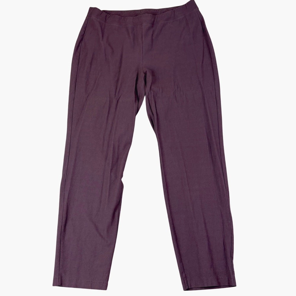 Eileen Fisher M Burgundy Stretch Crepe Tapered Pull On Pants Workwear Staple